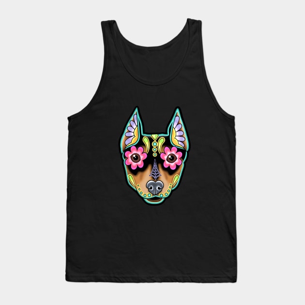 Min Pin - Day of the Dead Miniature Doberman Pinscher Sugar Skull Dog Tank Top by prettyinink